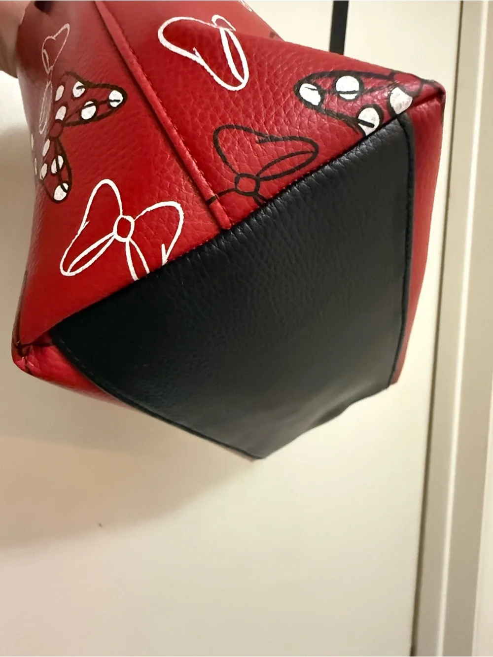 Disney Red Satchel with Black Handles and Bow Print
